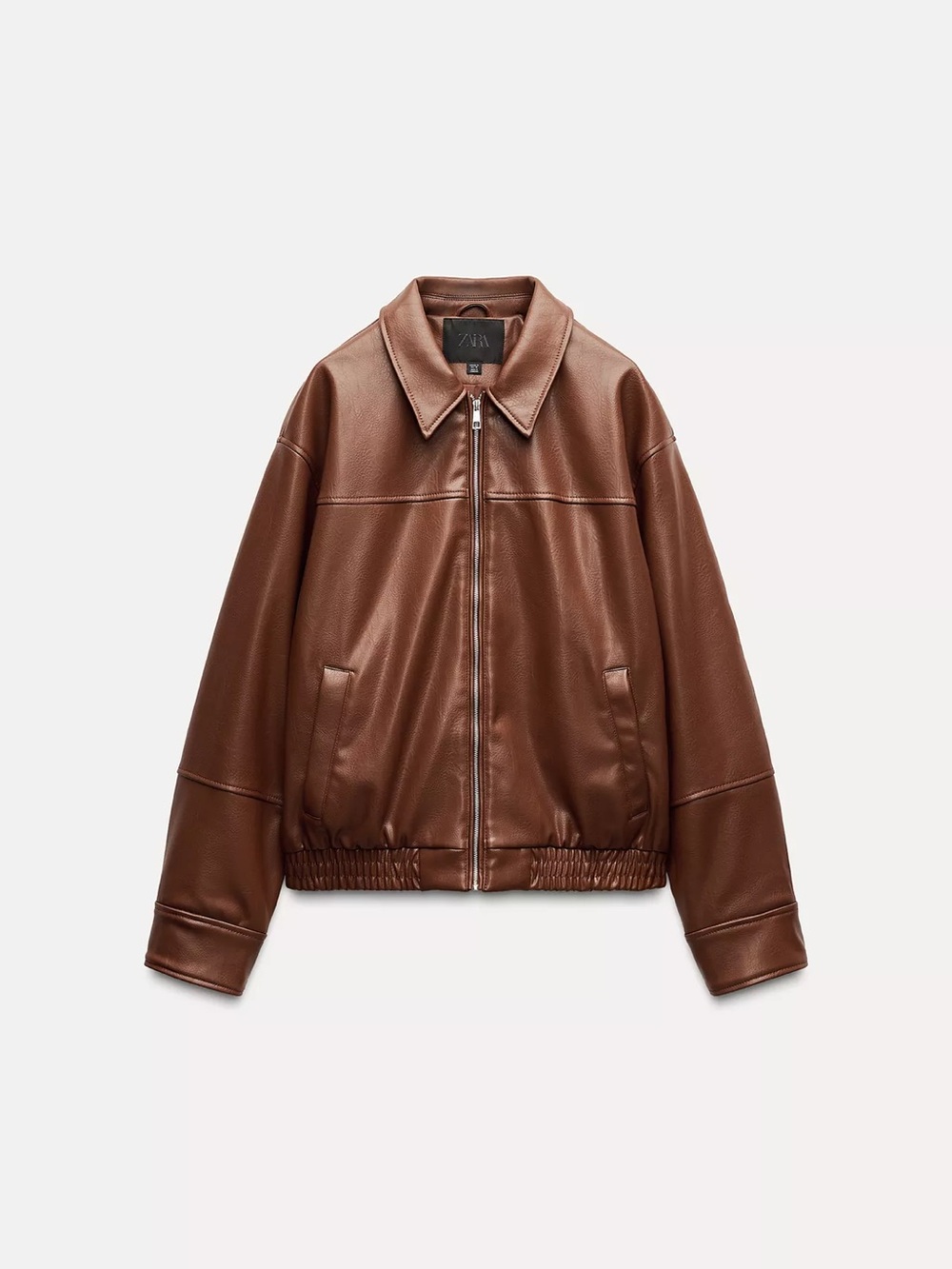 Zara Brown Faux Leather Bomber Jacket